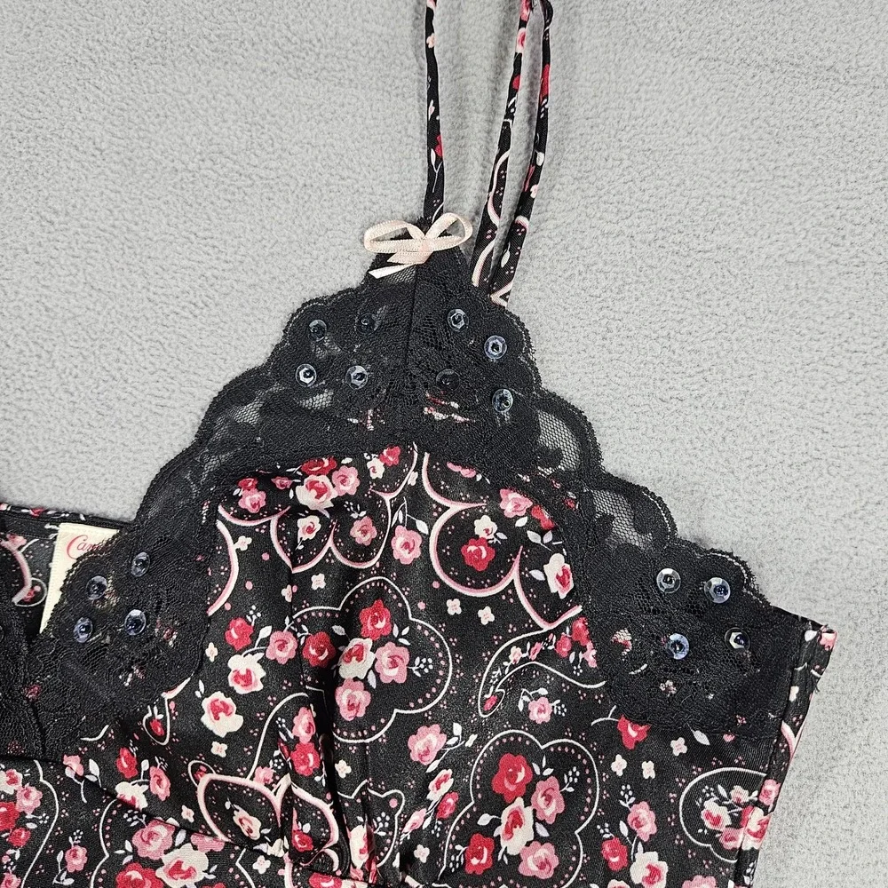 Y2K Babydoll Tank Top Womens M Floral Whimsigoth Dark Fairy Romantic Grunge Goth